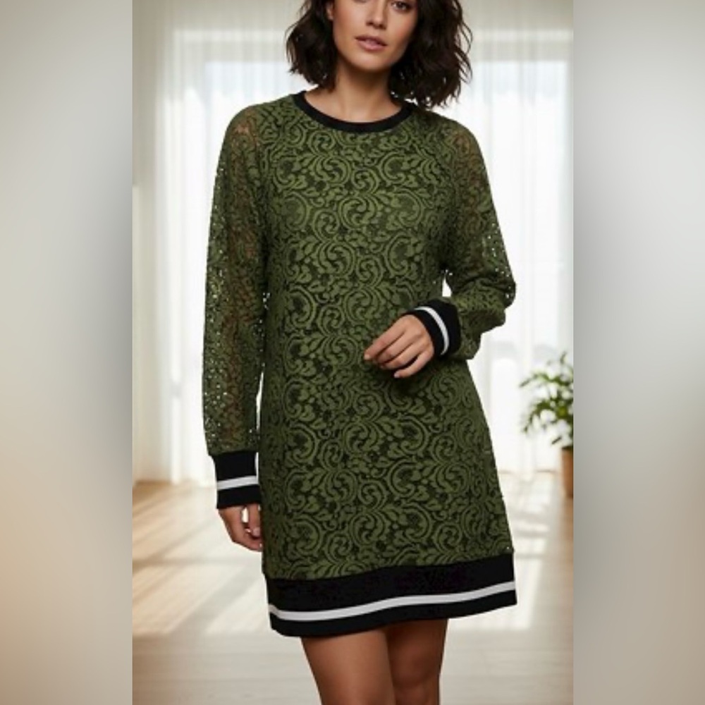 ZARA Womens Lace Sweatshirt Size XS Olive Green Oversized